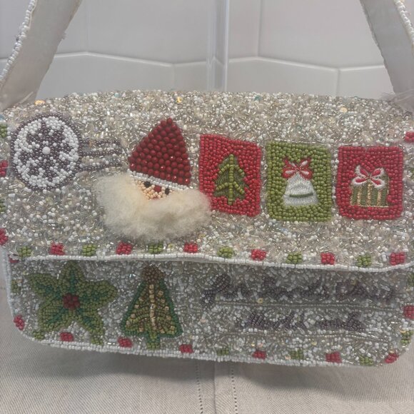 Made in India - Viral Beaded Santa Shoulder Bag - White, Silver, Red and Green - Picture 6 of 12